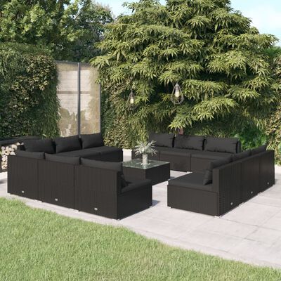 vidaXL 13-tlg. Garten-Lounge-Set mit Kissen Poly Rattan Schwarz