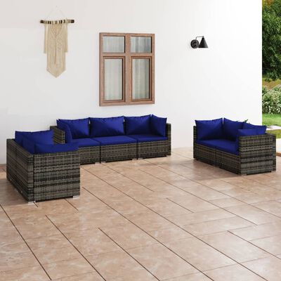 vidaXL 7-tlg. Garten-Lounge-Set mit Kissen Poly Rattan Grau