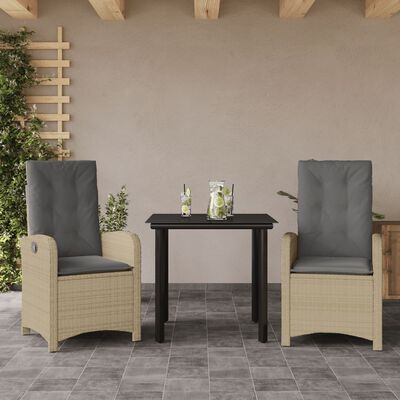 vidaXL 3-tlg. Garten-Essgruppe mit Kissen Beigemischung Poly Rattan