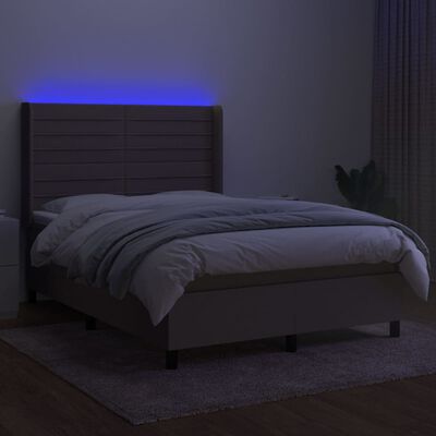 vidaXL Boxspringbett mit Matratze & LED Taupe 140x190 cm Stoff