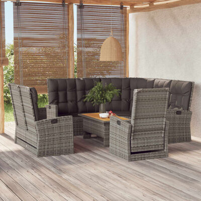 vidaXL 4-tlg. Garten-Lounge-Set mit Kissen Grau Poly Rattan