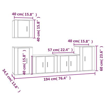 vidaXL 5-tlg. TV-Schrank-Set Schwarz Holzwerkstoff