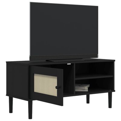 vidaXL TV-Schrank SENJA Rattan-Optik Schwarz 106x40x49 cm Kiefernholz