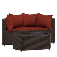 vidaXL 3-tlg. Garten-Lounge-Set mit Kissen Braun Poly Rattan