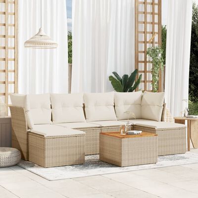 vidaXL 7-tlg. Garten-Sofagarnitur mit Kissen Beige Poly Rattan