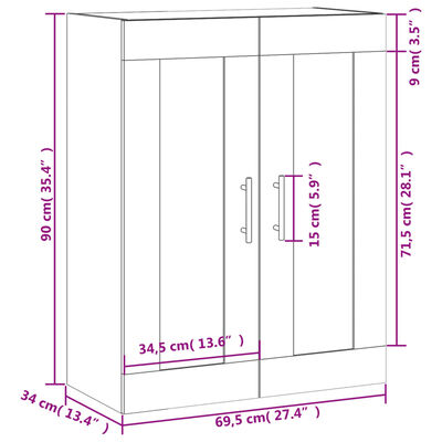 vidaXL Wandschrank Schwarz 69,5x34x90 cm Holzwerkstoff