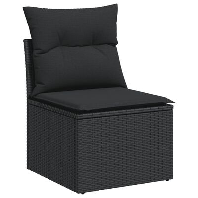 vidaXL 11-tlg. Garten-Sofagarnitur mit Kissen Schwarz Poly Rattan