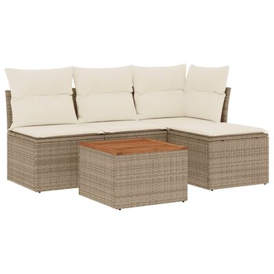 vidaXL 5-tlg. Garten-Sofagarnitur mit Kissen Beige Poly Rattan