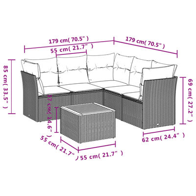 vidaXL 6-tlg. Garten-Sofagarnitur mit Kissen Beige Poly Rattan