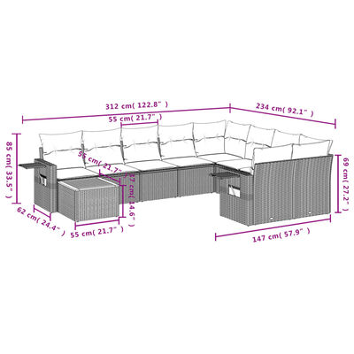 vidaXL 10-tlg. Garten-Sofagarnitur mit Kissen Beige Poly Rattan