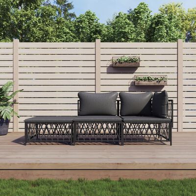 vidaXL 3-tlg. Garten-Lounge-Set mit Kissen Anthrazit Stahl