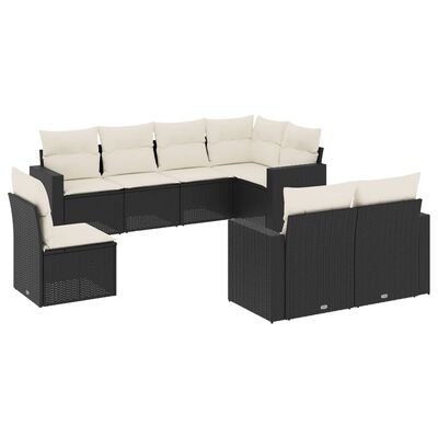 vidaXL 8-tlg. Garten-Sofagarnitur mit Kissen Schwarz Poly Rattan