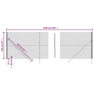 vidaXL Maschendrahtzaun Anthrazit 1,6x25 m Verzinkter Stahl