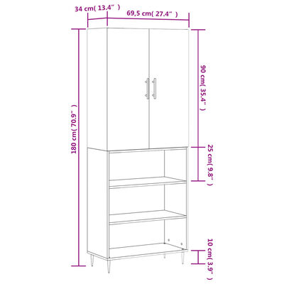 vidaXL Highboard Weiß 69,5x34x180 cm Holzwerkstoff