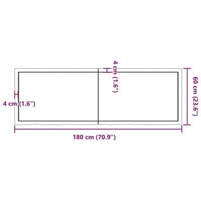 vidaXL Waschtischplatte Dunkelbraun 180x60x(2-6)cm Massivholz