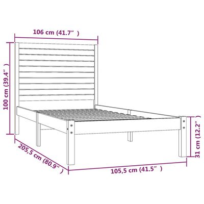 vidaXL Massivholzbett Weiß 100x200 cm