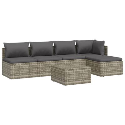 vidaXL 6-tlg. Garten-Lounge-Set mit Kissen Grau Poly Rattan