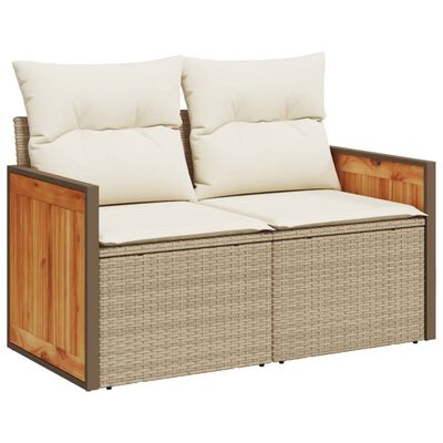 vidaXL 9-tlg. Garten-Sofagarnitur mit Kissen Beige Poly Rattan