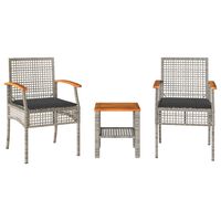 vidaXL 3-tlg. Bistro-Set mit Kissen Grau Poly Rattan Akazienholz