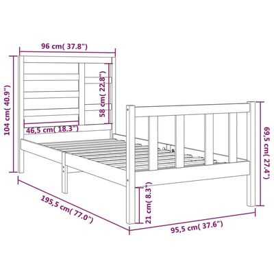 vidaXL Massivholzbett Schwarz 90x190 cm