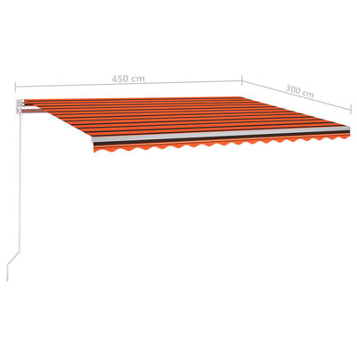 vidaXL Markise Automatisch Einziehbar mit Pfosten 4,5x3 m Orange Braun