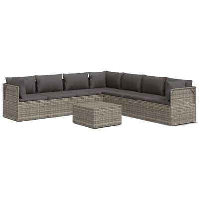 vidaXL 8-tlg. Garten-Lounge-Set mit Kissen Grau Poly Rattan