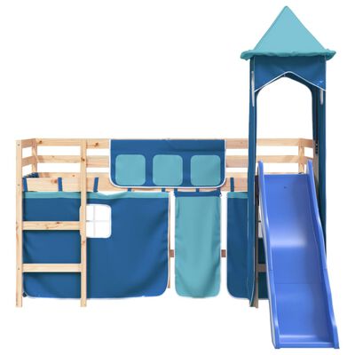 vidaXL Kinderhochbett mit Turm Blau 90x200 cm Massivholz Kiefer