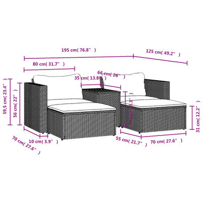 vidaXL 5-tlg. Garten-Sofagarnitur mit Kissen Grau Poly Rattan Akazie