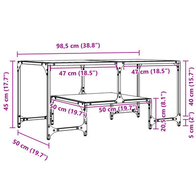 vidaXL Couchtisch mit Glasplatte Transparent 98,5x50x45 cm Stahl