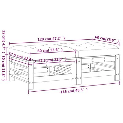 vidaXL Gartenhocker mit Kissen 2 Stk. Schwarz Massivholz Kiefer