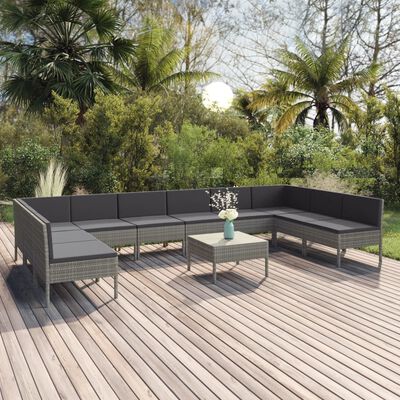 vidaXL 11-tlg. Garten-Lounge-Set mit Auflagen Poly Rattan Grau