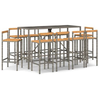 vidaXL 11-tlg. Gartenbar-Set Grau Poly Rattan & Massivholz Akazie