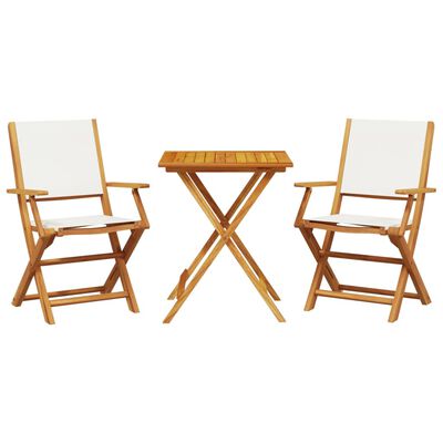 vidaXL 3-tlg. Bistro-Set Cremeweiß Stoff und Massivholz