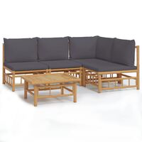 vidaXL 5-tlg. Garten-Lounge-Set mit Dunkelgrauen Kissen Bambus