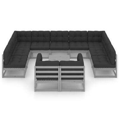 vidaXL 12-tlg. Garten-Lounge-Set mit Kissen Grau Massivholz Kiefer