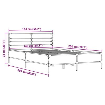 vidaXL Bettgestell Räuchereiche 140x200 cm Holzwerkstoff und Metall