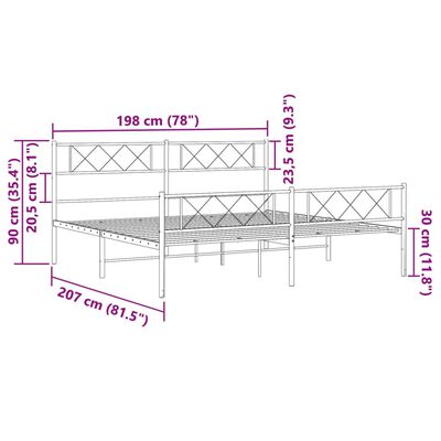 vidaXL Bettgestell mit Kopf- und Fußteil Metall Weiß 193x203 cm