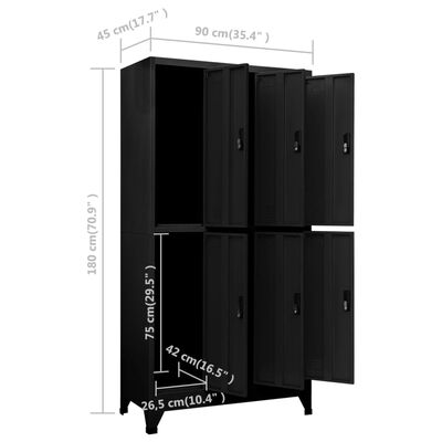 vidaXL Schließfachschrank Schwarz 90x45x180 cm Stahl