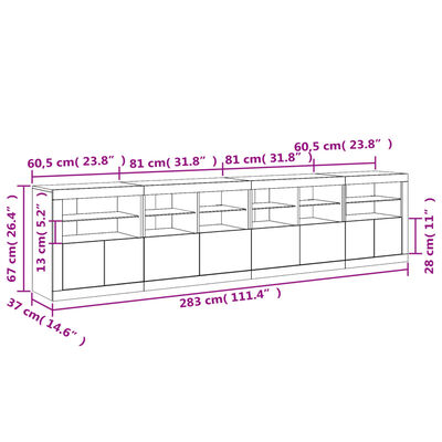 vidaXL Sideboard mit LED-Leuchten Weiß 283x37x67 cm