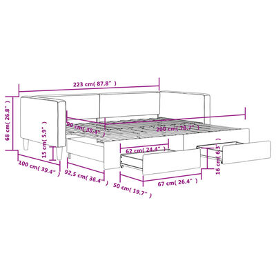 vidaXL Tagesbett Ausziehbar mit Schubladen Dunkelgrau 90x200 cm Stoff