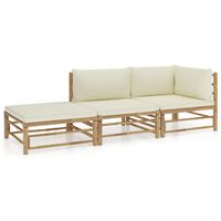 vidaXL 3-tlg. Garten-Lounge-Set mit Cremeweißen Kissen Bambus