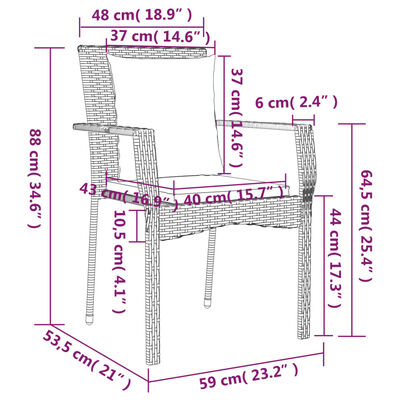 vidaXL 7-tlg. Garten-Essgruppe mit Kissen Schwarz und Grau Poly Rattan