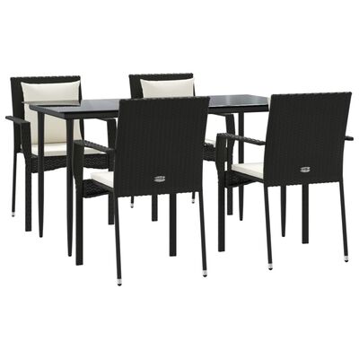 vidaXL 5-tlg. Garten-Essgruppe mit Kissen Schwarz Poly Rattan