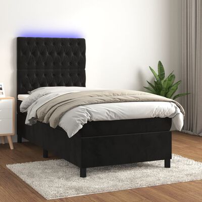 vidaXL Boxspringbett mit Matratze & LED Schwarz 90x190 cm Samt