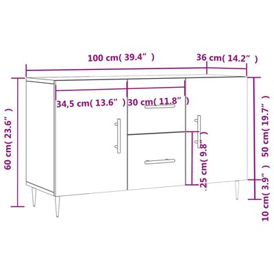 vidaXL Sideboard Grau Sonoma 100x36x60 cm Holzwerkstoff