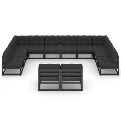 vidaXL 12-tlg. Garten-Lounge-Set mit Kissen Schwarz Massivholz Kiefer