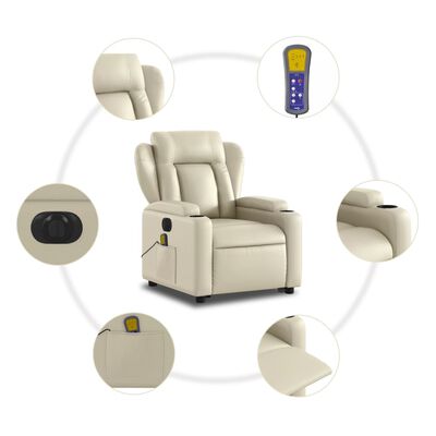 vidaXL Massagesessel mit Aufstehhilfe Elektrisch Creme Kunstleder