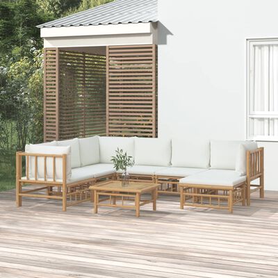 vidaXL 8-tlg. Garten-Lounge-Set mit Cremeweißen Kissen Bambus