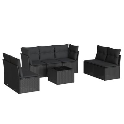 vidaXL 8-tlg. Garten-Sofagarnitur mit Kissen Schwarz Poly Rattan