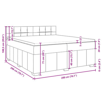 vidaXL Boxspringbett mit Matratze Hellgrau 200x200 cm Stoff